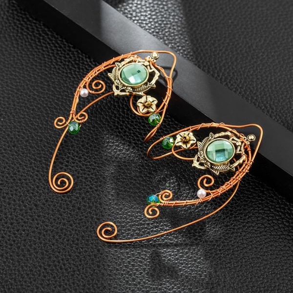 Elf Ear Cuffs, handgjorda fairy örhängen med färgglad rhinestone metalltråd