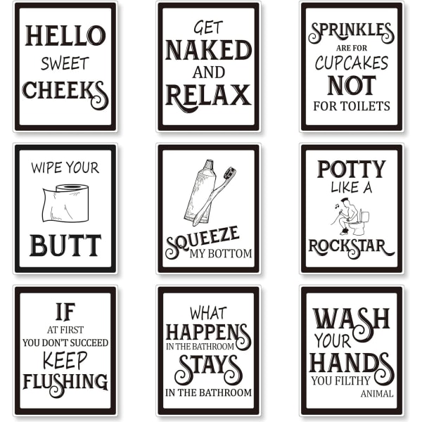 9 delar badrumsväggdekor - rolig vintage badrumsskylt badrum