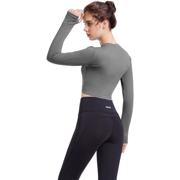 2-pack kvinnors Crop Top Långärmad Athletic Workout Yoga Shirts Beskurna