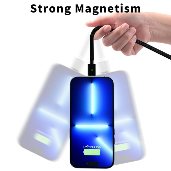 Magnetisk laddningskabel 3A snabbladdning (3-pack, 3,3/6,6/6,6 fot) 3 i 1