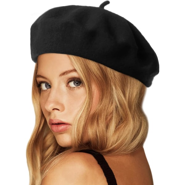 Ull basker hatt, enfärgad fransk stil vinter varm cap för kvinnor flickor dam