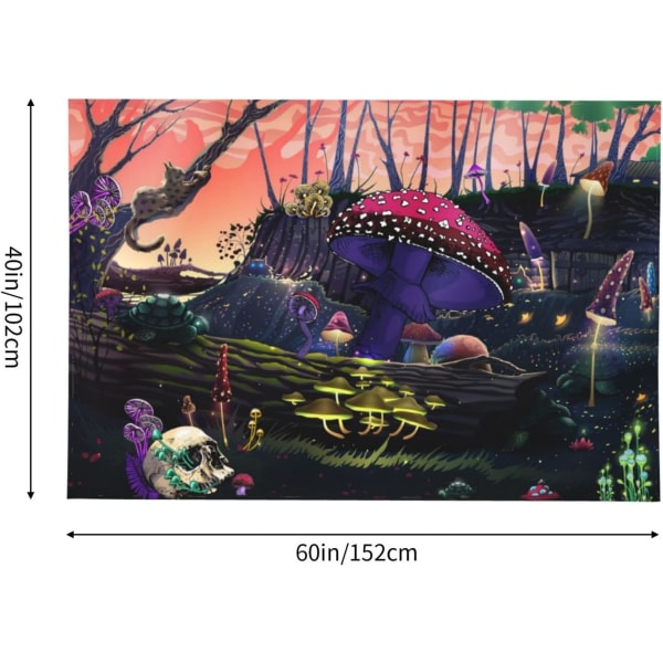 Magic Mushroom Forest Wall Tapestry: Vägghängande bakgrund, katter, sköldpaddor,