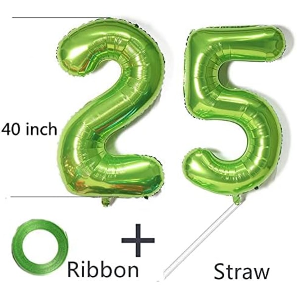 Ballonger nummer 25 Grön + Grattis på födelsedagen Garland - 25:e födelsedag