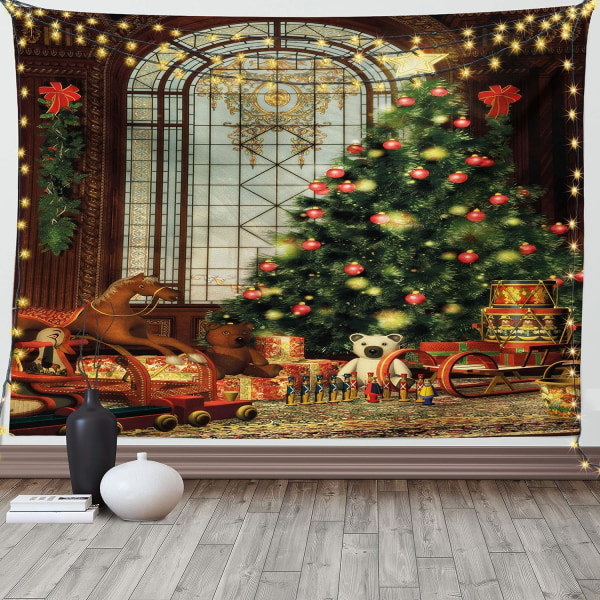 Jul gobeläng, vintage atmosfär stora gammaldags fönster Xmas Tree olika