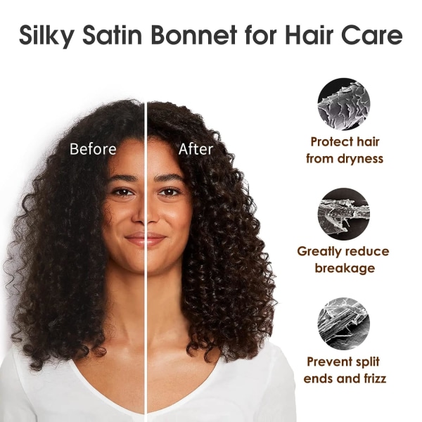 Silk Satin Bonnet Långt hår för att sova, Dubbellager Justerbar