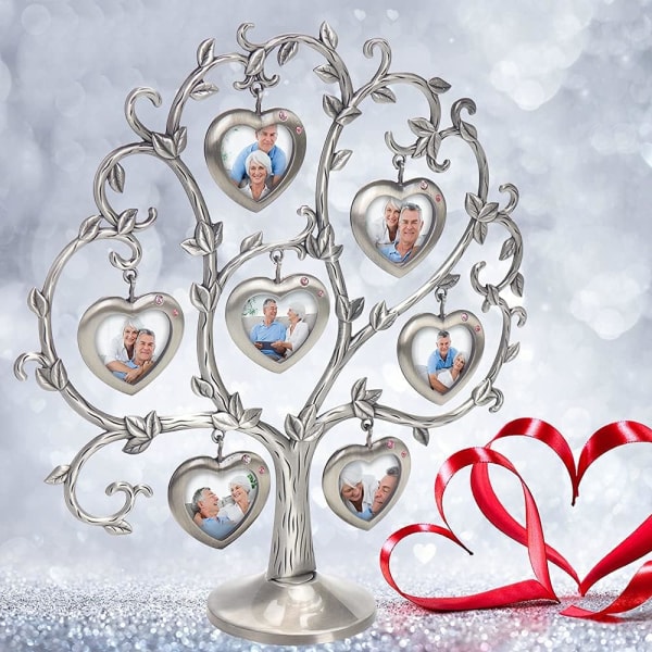 Antikt silver släktträd med 7 hängande tavelramar Metall bordsskiva Foto