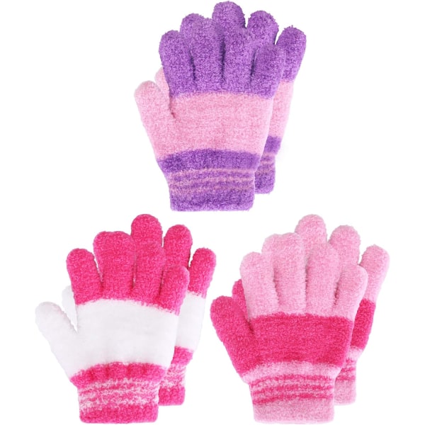 Stickade handskar för barn - 3 par för varm vinter