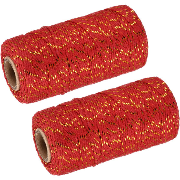 Garnpackningssnöre Omlindning bomullsgarn 100M/109 Yard Guldton och rött rep