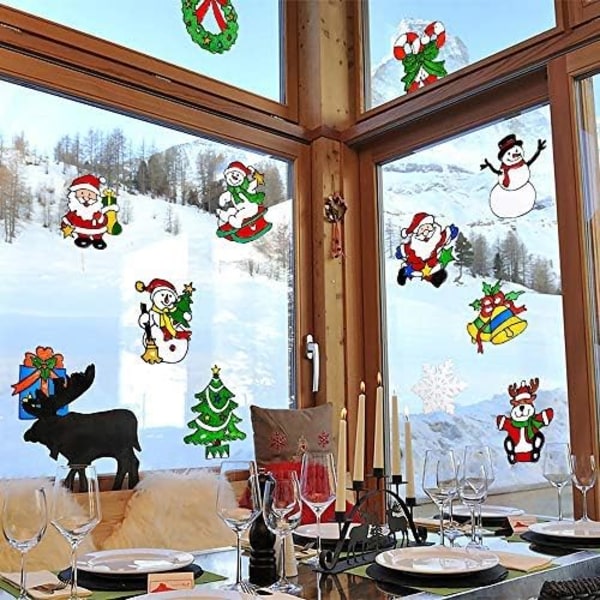 12 st Christmas Window Clings Decal Ornaments - Snowman, Santa Claus och mer