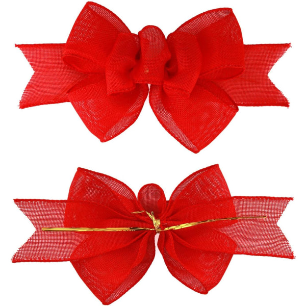 2 st Red Burlap Wired Ribbon Handgjorda Premade Burlap Bows for Wreaths Tree