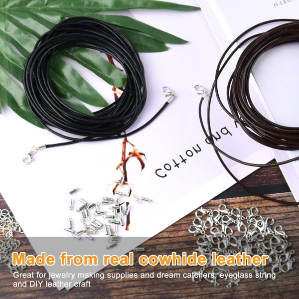 Lädersnöre för smyckestillverkning (10 meter) - Craft Twine Halsband och armbandssats med spännen