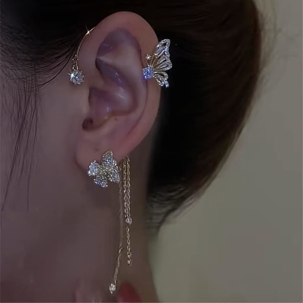 Butterfly Tofs Style Zircon Örhängen - Sparkling Ear Cuff Smycken