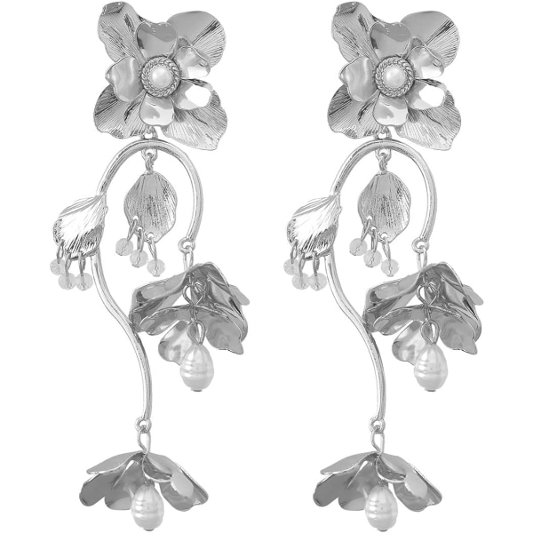 Faux Pearl Bell Orchid Drop örhängen för kvinnor dinglande örhängen Bohemian