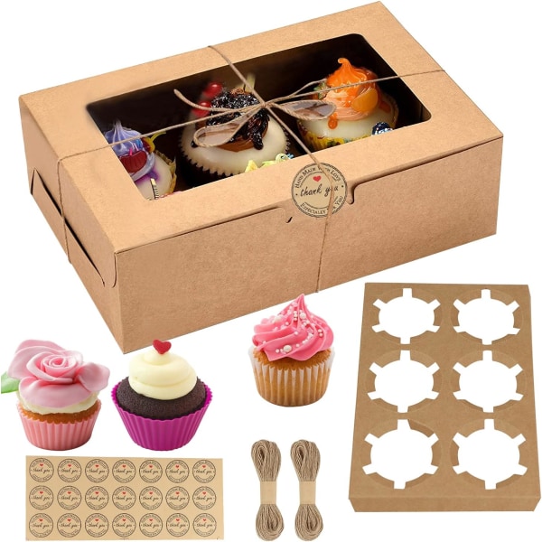 20-pack Cupcake-lådor 6-hål med fönster och insatser, bageri-lådor