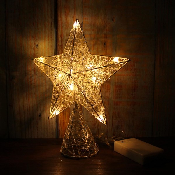 3D Tree Top Star med varmvita LED-lampor och timer för julgran