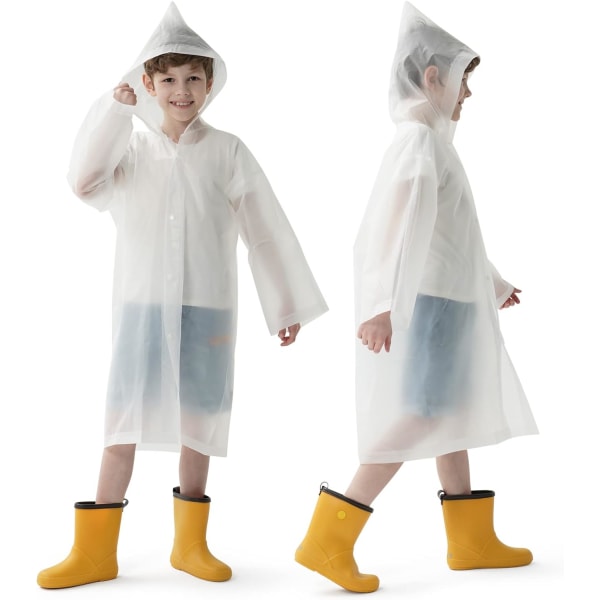 2-pack regnrockar för barn - Återanvändbara regnponchos med huva och ärmar
