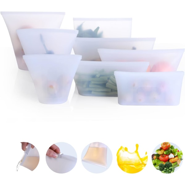 Silikonmatförvaringspåsar 8 förpackningar med återanvändbara matförvaringspåsar