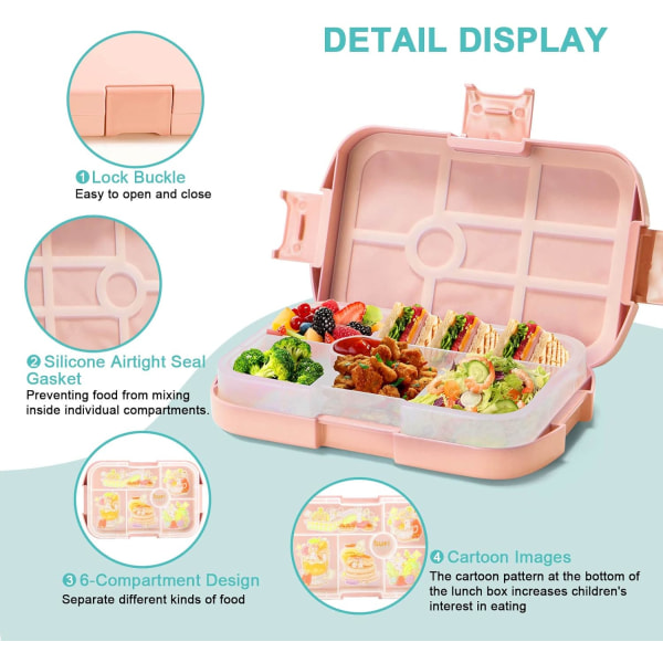 Lunchlåda för barn. Bento Box for Kid med 6 fack. Livsmedelskvalitet