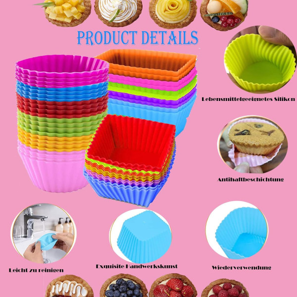 Förpackning med 48 återanvändbara muffinsformar i silikon - BPA-fri