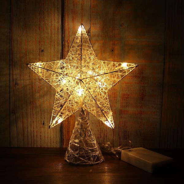 3D Tree Top Star med varmvita LED-lampor och timer för julgran