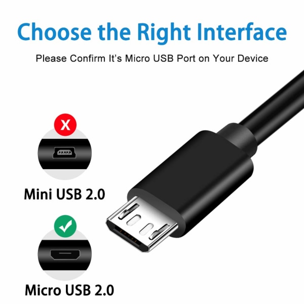 6 FT Micro USB -kabel för Fire Tablet, Samsung, HTC, LG, Sony, Motorola