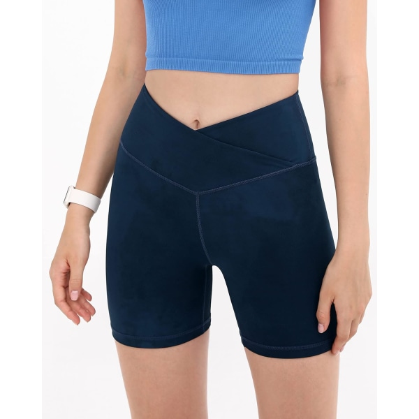 Cross Waist Biker Shorts för kvinnor med innerficka. Sport Atletisk träning