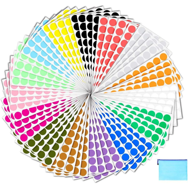 2400 runda färgkodningsetiketter med cirkelprickar - 3/4 diameter, olika färger