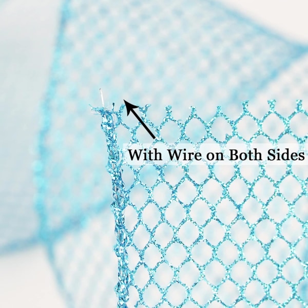 Ljusblå Mesh Wired Ribbon Metallic Sparkling Ribbon Glitter Tinsel Mesh