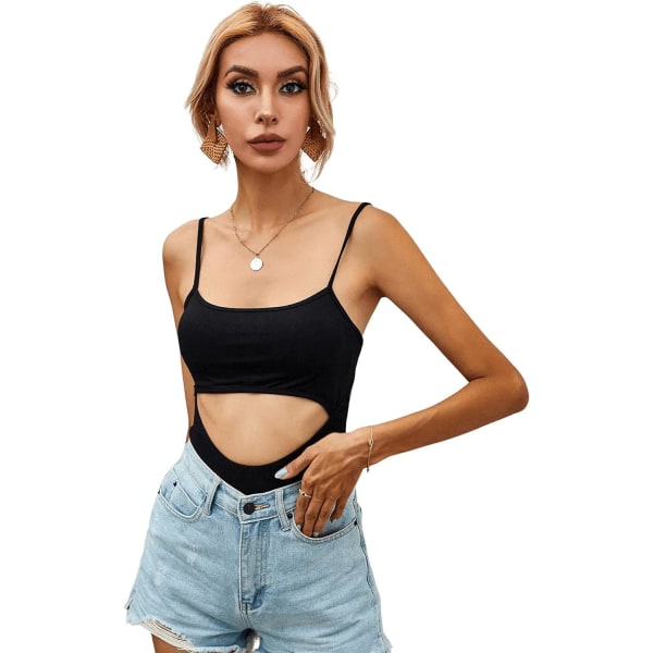 Kvinnors spets ärmlös Cami Bodysuit Backless Scallop Trim Jumpsuit