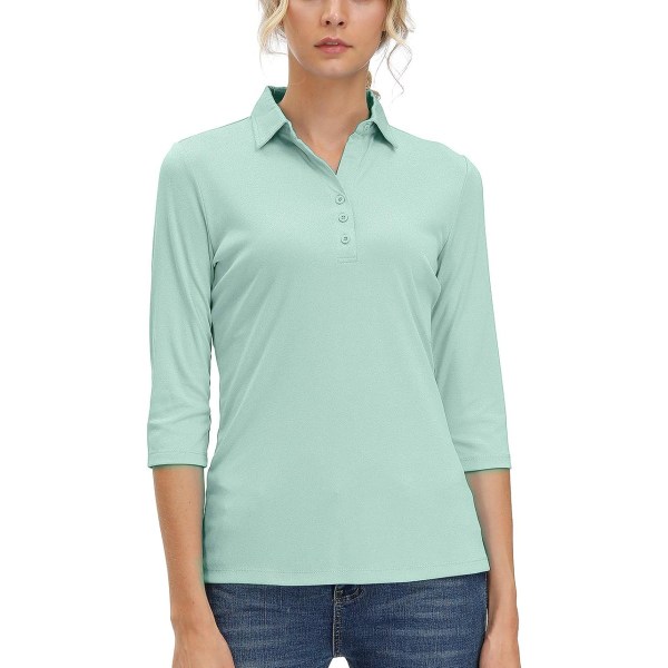 Golfskjortor med V-ringad 3/4-ärm för damer Fukttransporterande stickade toppar