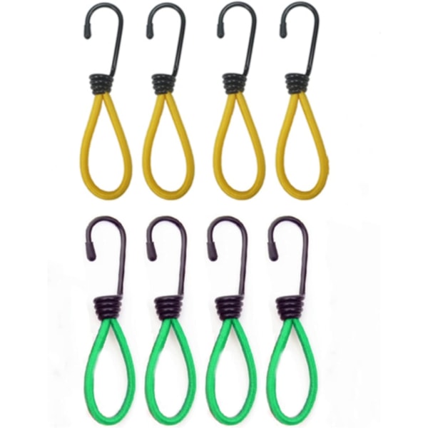 Bungee-rep med krokar - 8-pack Mini Bungee-rep i gult och grönt