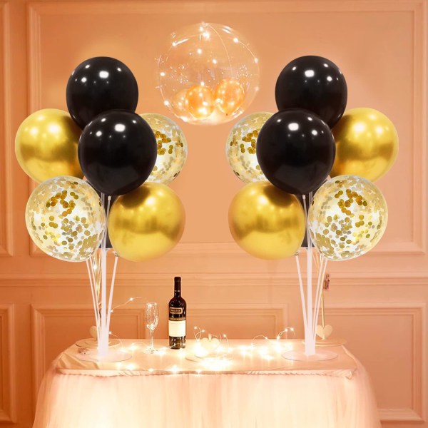 4 set svart och guld ballongställ, ballongcentrum för bord
