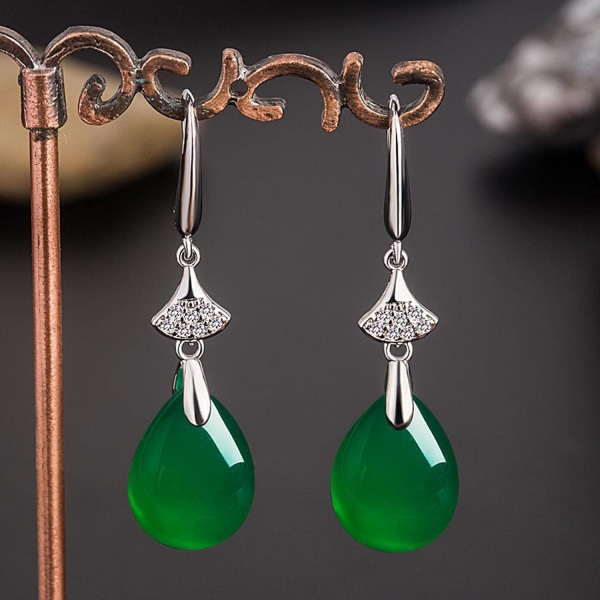 Vintage Natural Emerald Jade Chalcedony örhängen