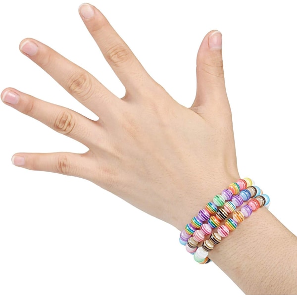 300 st 8mm Akryl Rainbow Stripes Beads - Färgglada runda pärlor med kristallsnöre