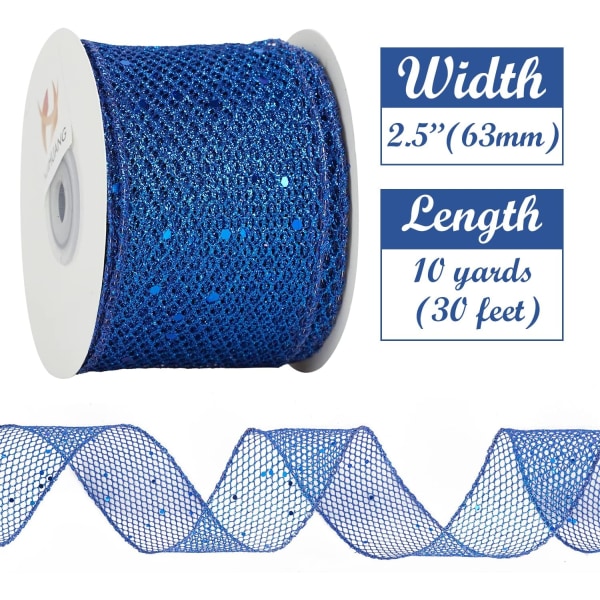 Royal Blue Wired Ribbon Glitter Web Mesh Ribbon Metallic Sparkling Wire Edge