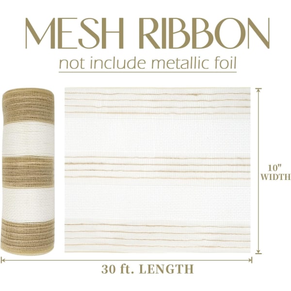 Jute Deco Mesh 10 tums Jute Mesh Band Naturligt och vitt bredrandigt mesh