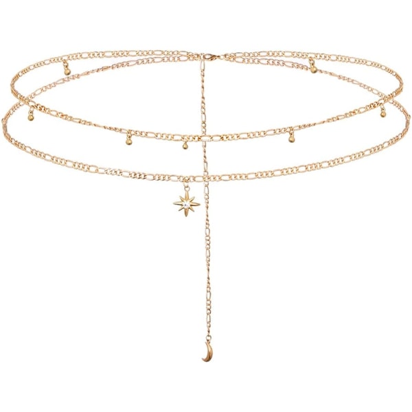 Layered Bead Belly Chain Gold Star Midjekedjor Rhinestone Body Chain
