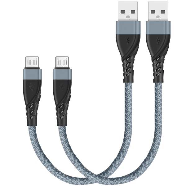 Kort mikro- USB -kabel 1 fot, [2-pack] Android-laddarsladd Snabb