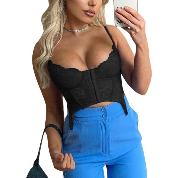 Estetiska spetskorsetttoppar för kvinnor Spaghettiband Backless Camisole Corset