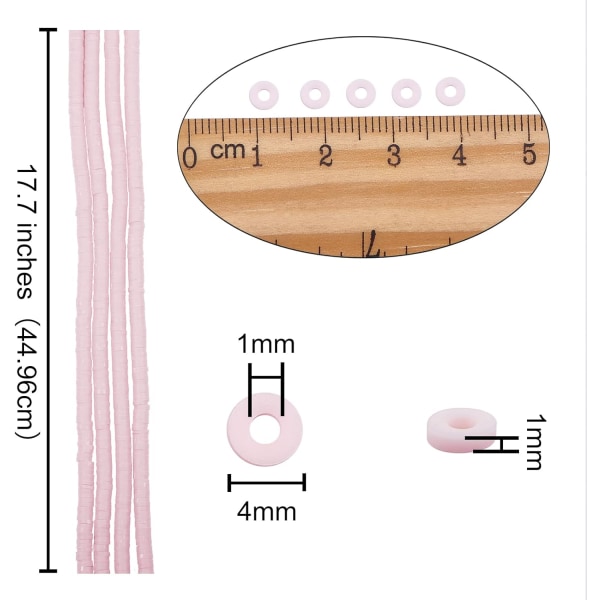 Polymerlerpärlor - 3800~4000st Heishi-pärlor (rosa, 4mm)