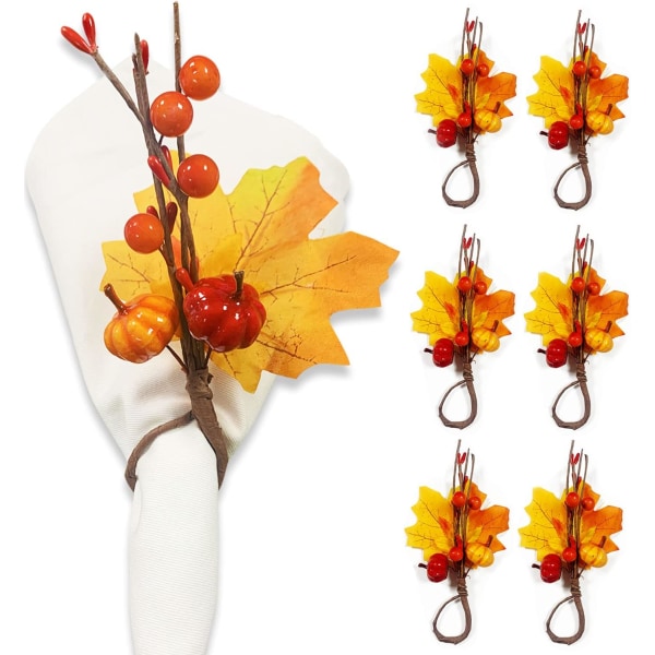 Höstens servettringar Set med 6, handgjorda Maple Leaf Pumpkin Servetthållare