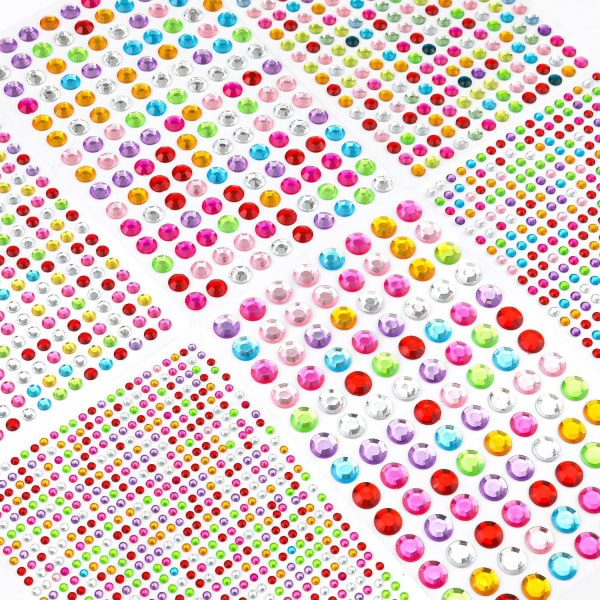Självhäftande ädelstenar i akryl - 6 ark med färgglada strass