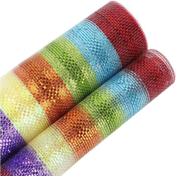 Rainbow Deco Mesh 10 tums Rainbow Mesh Ribbon Tyg Mesh Roll dekorativt Mesh