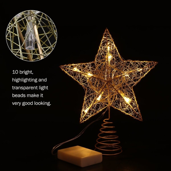 Batteridriven LED Christmas Tree Star Topper (guld)