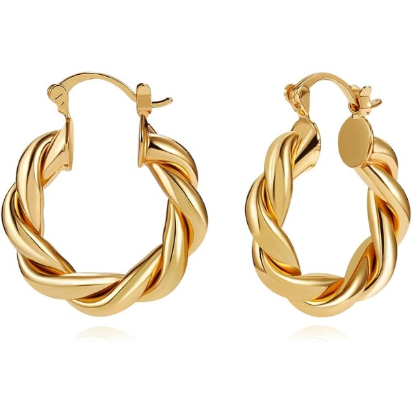 Twisited Gold Chunky Hoop örhängen för kvinnor 14K guldpläterade hög