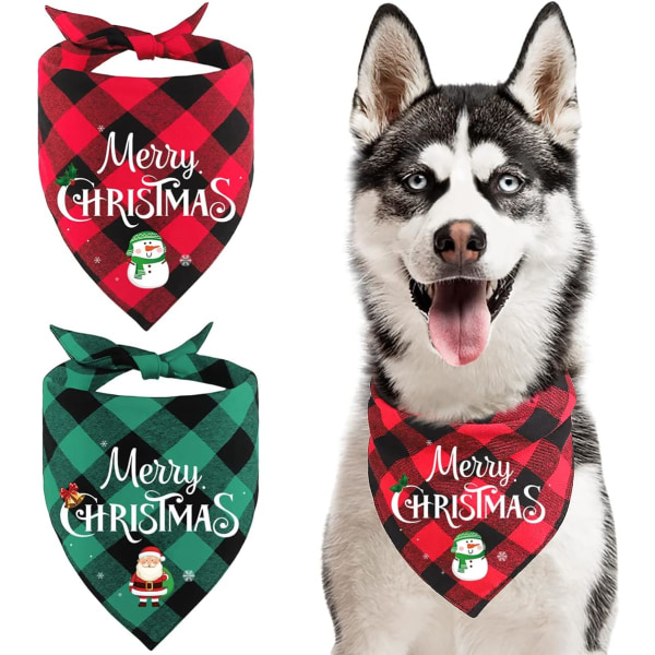 Julsnusnäsdukar för hundar 2-pack, rutiga hundbandanas för husdjur i flera storlekar