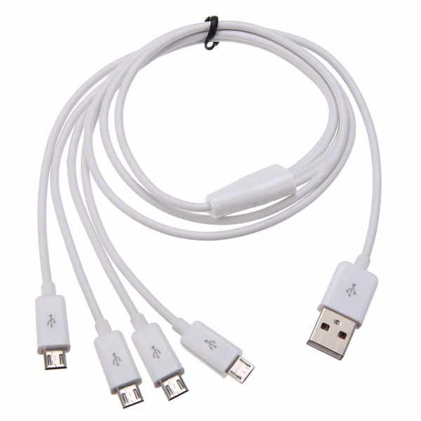Micro USB Splitter - 4 i 1 Micro USB Vit Kabel - USB 2.0 A hane