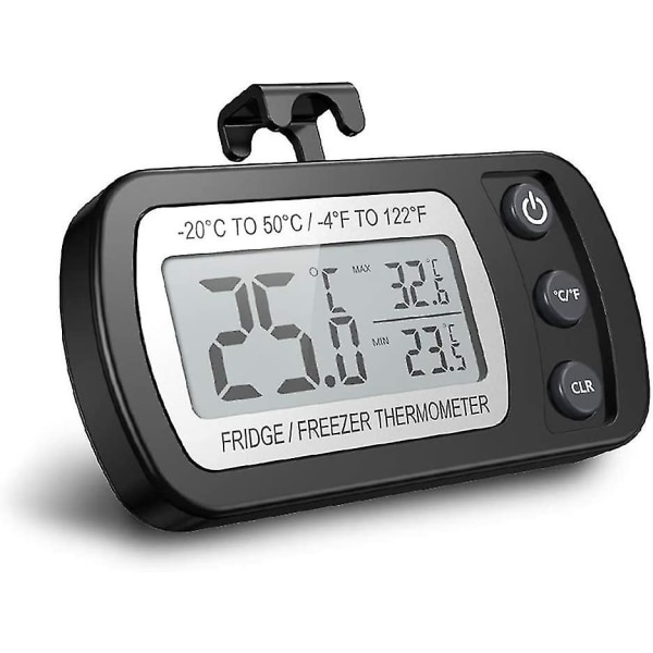 Digital kyltermometer, vattentät frystermometer med krok, lättläst LCD-skärm, max/min inspelningsfunktion, perfekt för hemsvart
