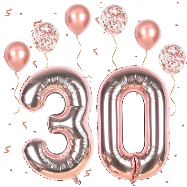 40 tums roséguld nummer 30 ballonger - födelsedagsfestdekor