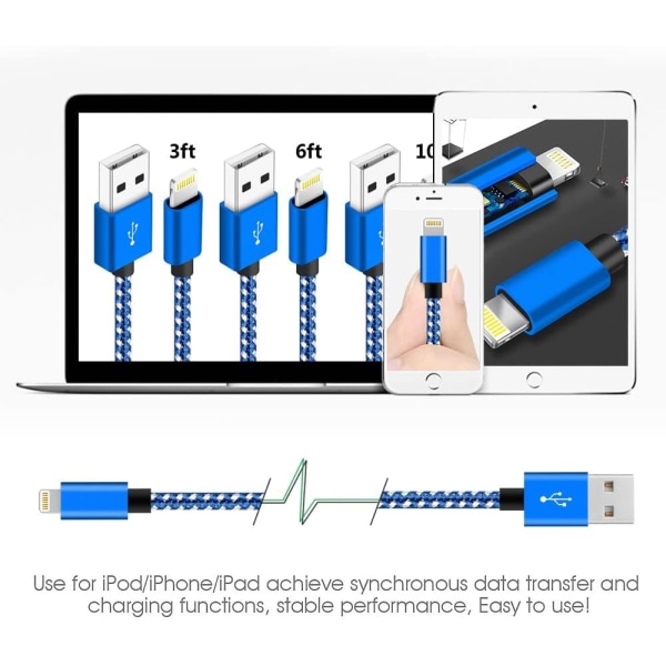iPhone-laddare, 5-pack (3ft 3ft 6ft 6ft 10ft) Kabel MFi-certifierad USB